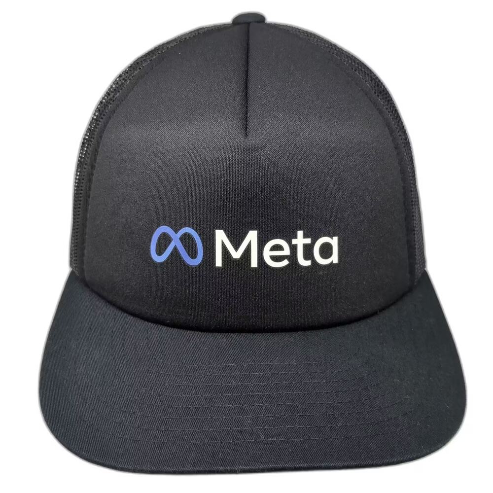 Meta Trucker Hat Black Blue OS Snapback Mesh Adjustable Flat Brim Tech Logo